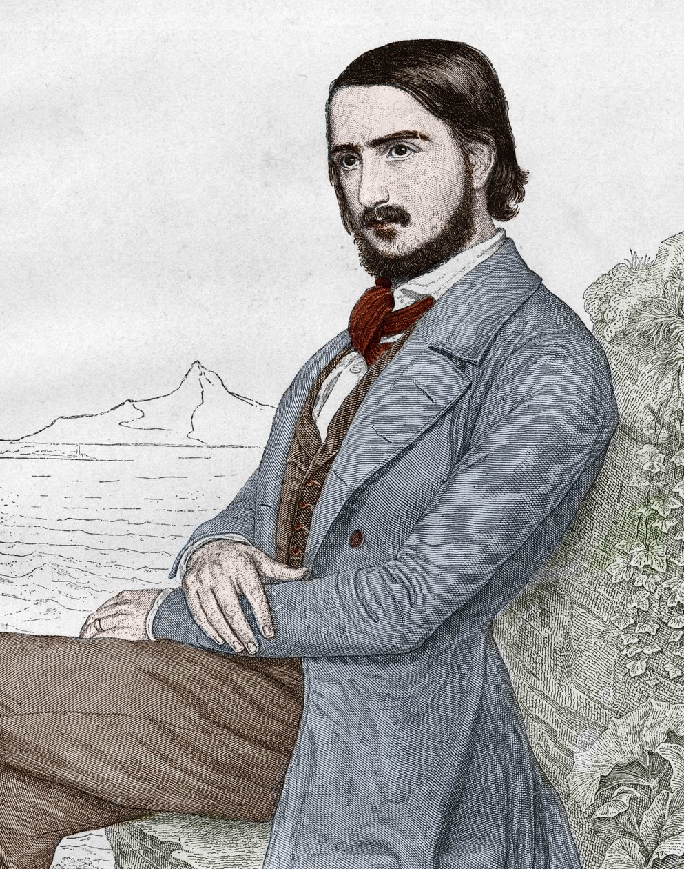 Portret van Georges Herwegh, Duitse dichter, naar het schilderij van C. Hitz door Unknown artist