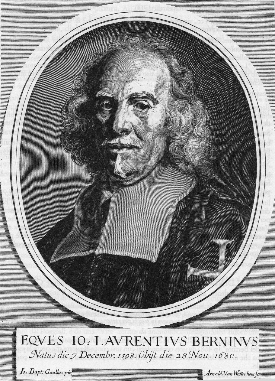 Portret van Gian Lorenzo Bernini bekend als De Bernini (1598-1680), Italiaanse beeldhouwer, schilder en architect. Gravure door Arnold Van Westerhout uit 1682. door Unknown artist