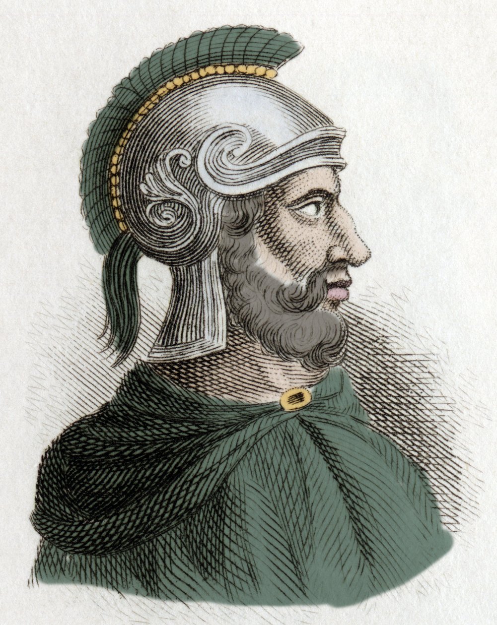 Portret van Hamilcar Barca, staatsman en Carthaagse generaal, stichter van de Barcides-dynastie en vader van Hannibal. Gravure uit de 19e eeuw. door Unknown artist