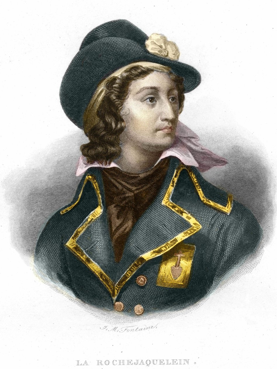 Portret van Henri du Vergier, graaf van La Rochejaquelein (of Verger de La Rochejacquelein) (1772-1794), generaal Vendeen gravure van 1854 door Unknown artist