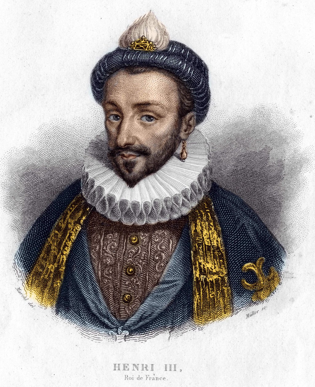 Portret van Hendrik III (1551 - 1589), koning van Frankrijk gravure 19e eeuw door Unknown artist