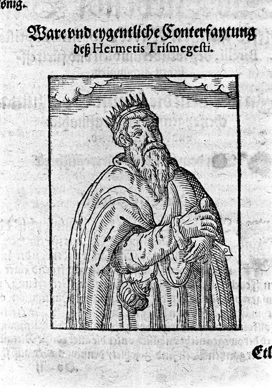 Portret van Hermes Trimegiste (Trismegistus), astroloog. Gravure uit 