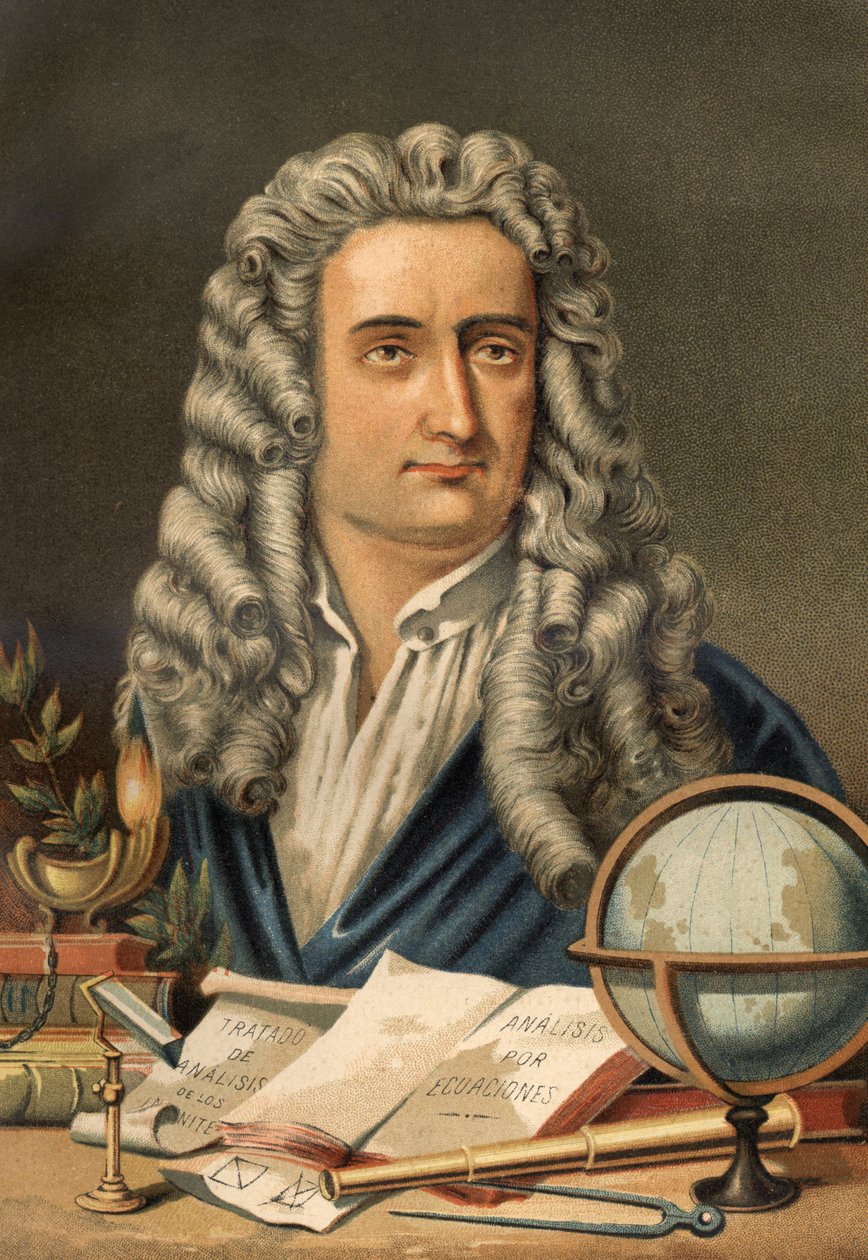 Portret van Isaac Newton (1642-1727), Engels wiskundige, natuurkundige en astronoom. uit 