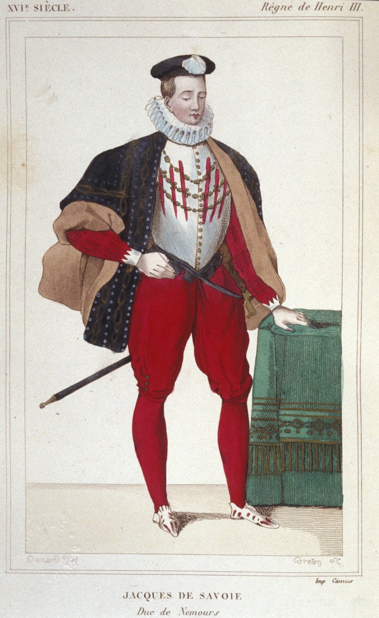 Portret van Jacques de Savoie Nemours (1531-1585), graaf van Genève en hertog van Nemours van 1533 tot 1585. Gravure uit 1830 door Unknown artist