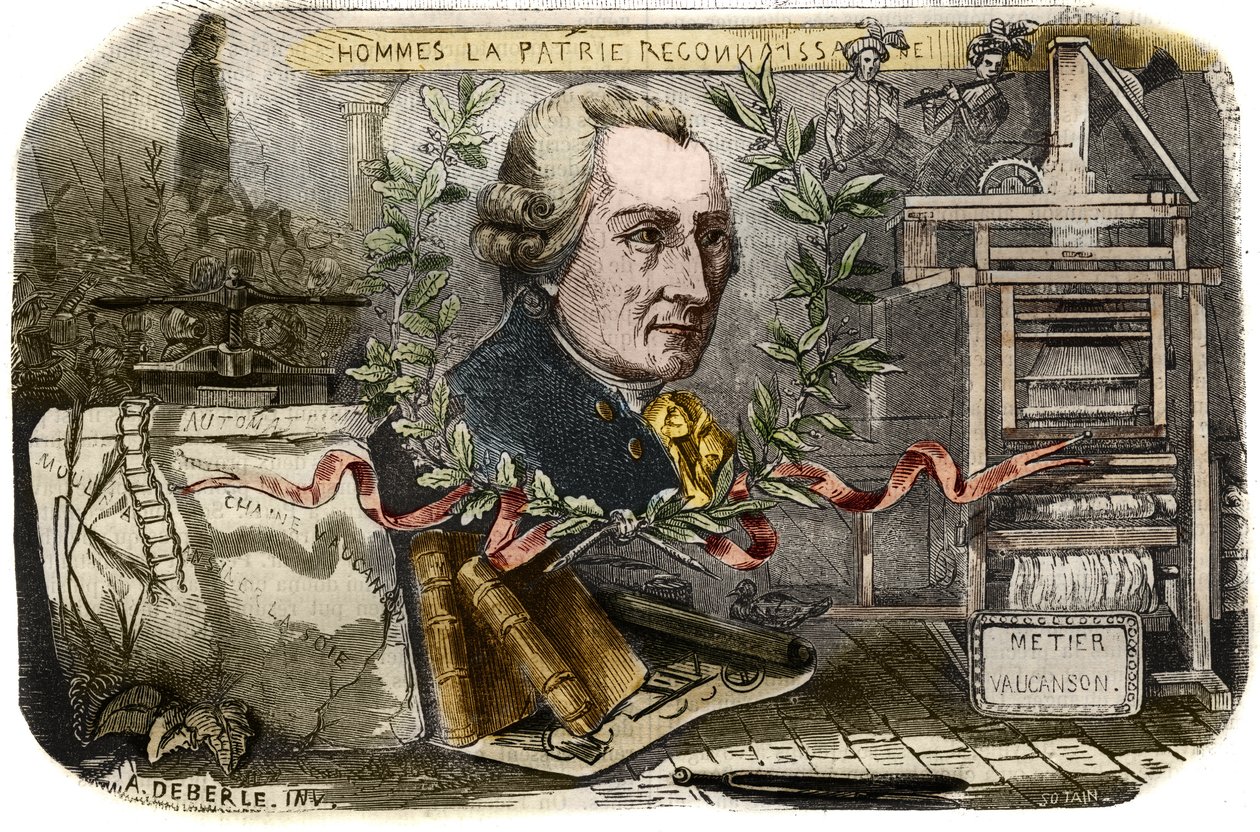 Portret van Jacques de Vaucanson (1709-1782), Franse mechanicus en uitvinder van automaten. Gravure uit 1857 in 