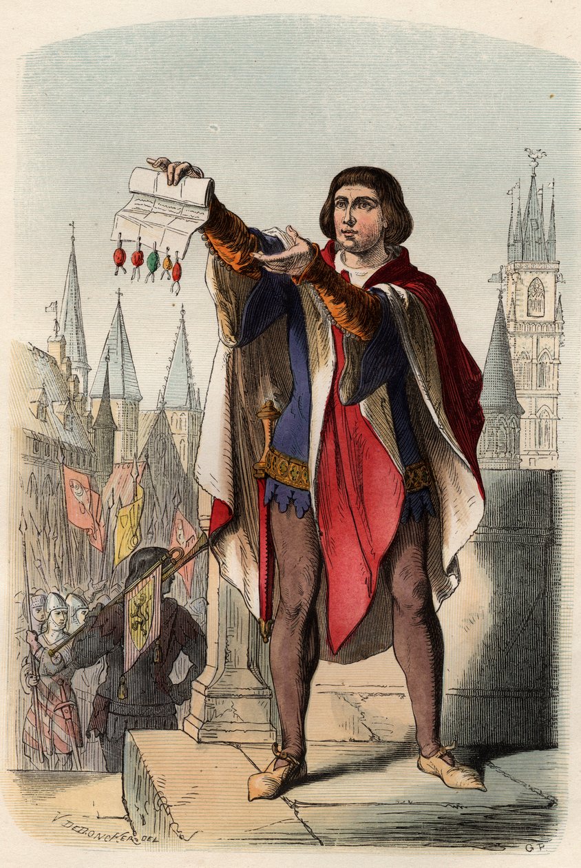 Portret van Jacques of Jacob van Artevelde (1287-1345) Vlaamse politicus. Gravure uit 1868 in 
