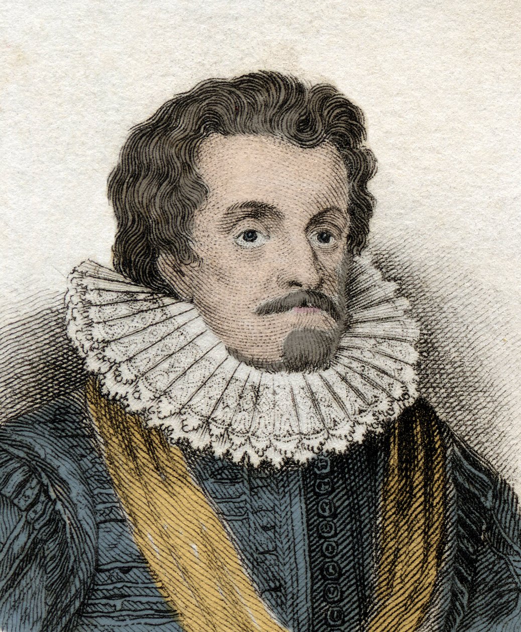 Portret van James I (James 1e Stuart) (1566-1625), koning van Engeland en Ierland (of James VI, koning van Schotland). Gravure uit de 19e eeuw door Unknown artist