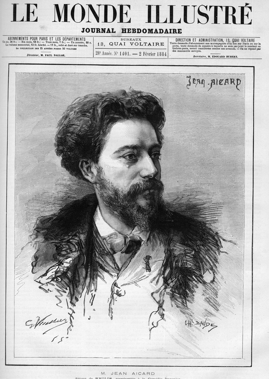 Portret van Jean Aicard (1848-1921) Franse schrijver. Gravure in 