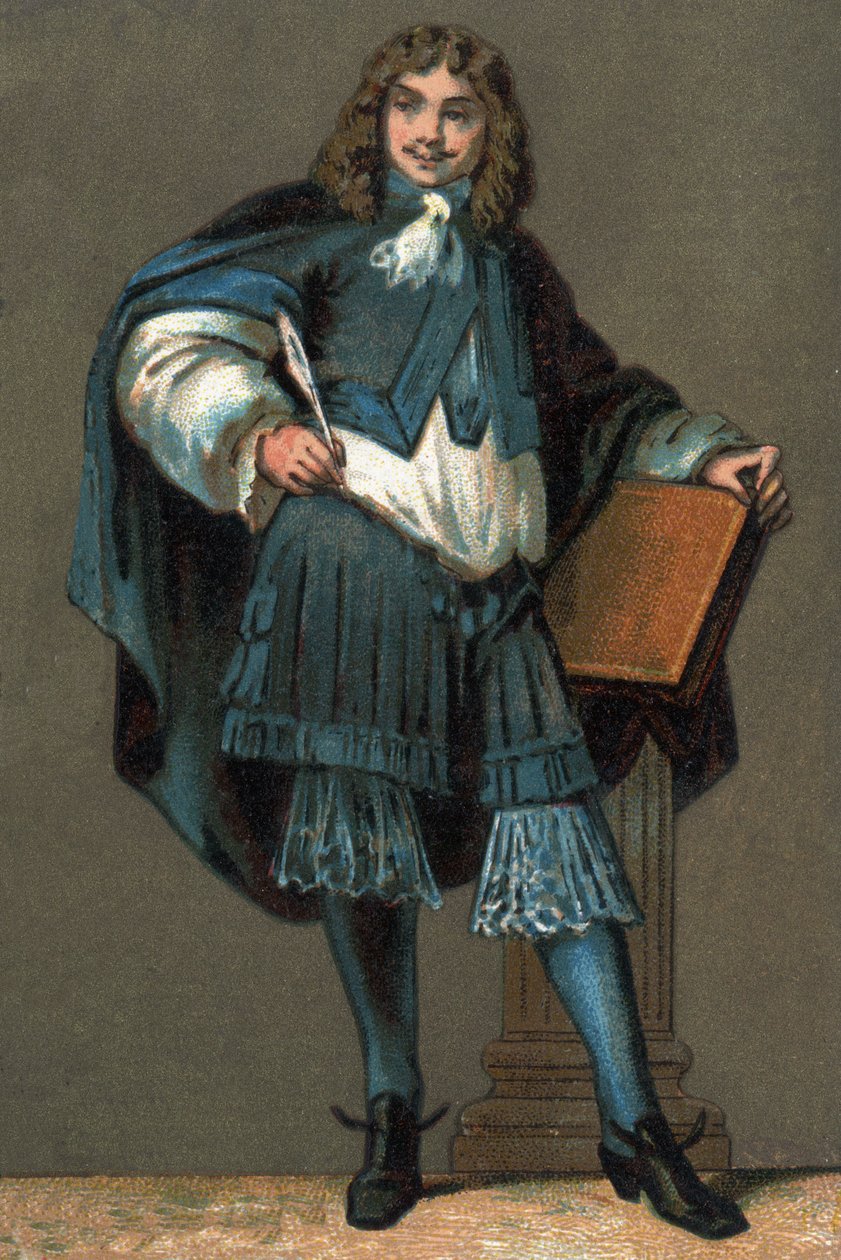Portret van Jean Baptiste Poquelin genaamd Molière (1622-1673) Chromolithografie circa 1890 door Unknown artist
