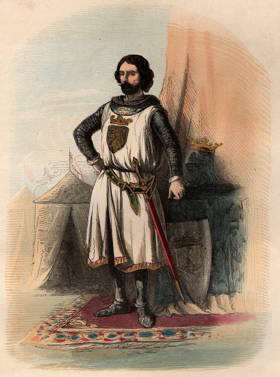 Portret van Jan (Johann) I van Brabant, bekend als de Overwinnaar (1253-1294), was hertog van Brabant van 1267-1294 en hertog van Limburg van 1288-1294. Gravure uit 1868 in 