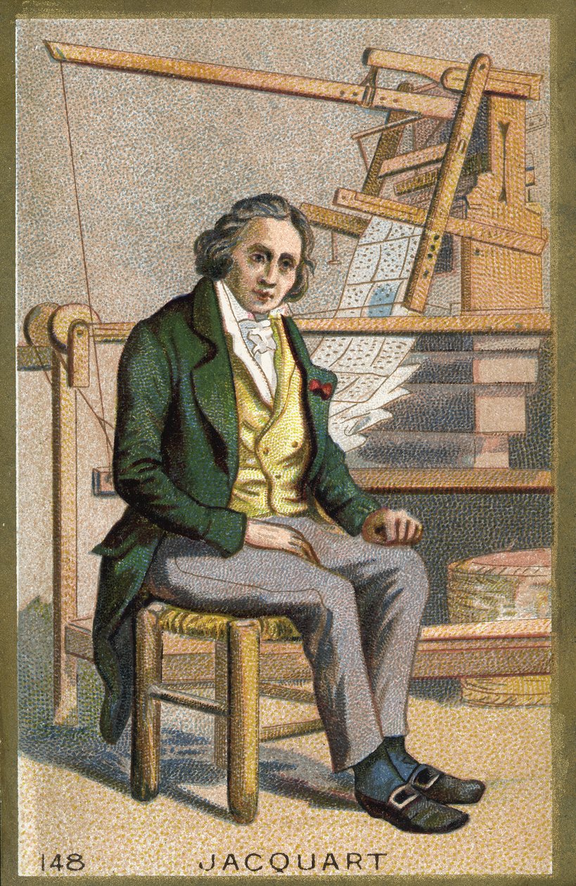Portret van Joseph Marie Jacquard (1752-1834), Franse technicus voor zijn automatische weefgetouw. door Unknown artist