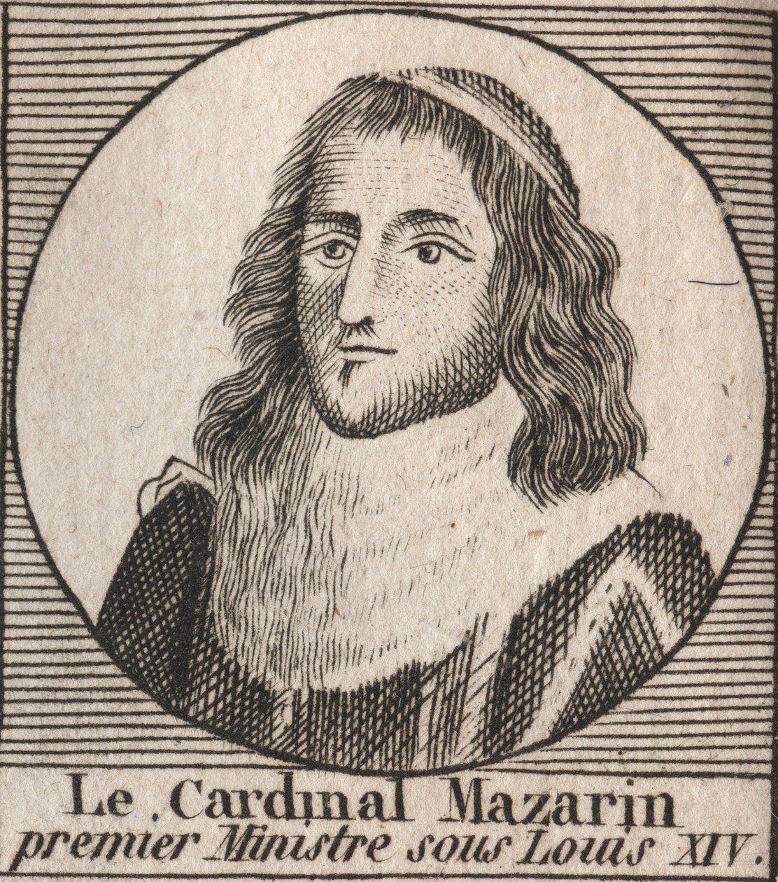 Portret van Jules Mazarin (1602-1661), bekend als kardinaal Mazarin, eerste minister onder Lodewijk XIV - Kardinaal Mazarin diende als de belangrijkste minister van Lodewijk XIV - gravure uit 