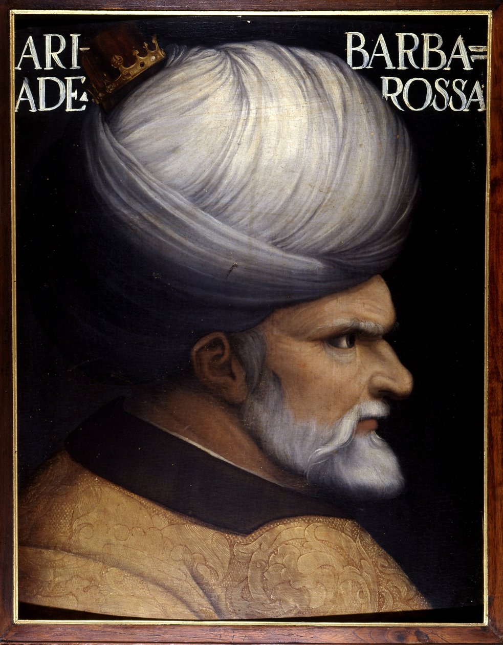 Portret van Khayr Al-Din Barberousse (1476 -1546), oprichter met zijn broer van het Regentschap van Algiers, hij was de vazal van de Ottomaanse sultan en de bondgenoot van Frankrijk tegen Karel V. 16e-eeuws schilderij. Uffizi Museum, Florence. door Unknown artist