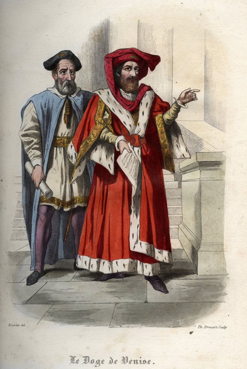 Portret van Leonardo Loredan (Loredano) (1436-1521), doge van de Republiek Venetië. Gravure uit 1842 in 
