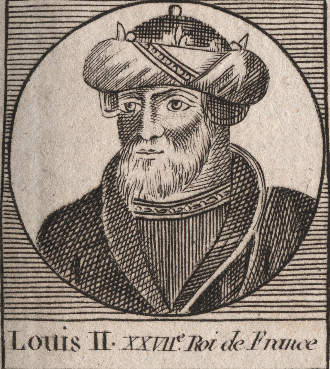 Portret van Lodewijk II de Stotteraar (846 - 879), koning van de Franken - Lodewijk II de Stotteraar 848 tot 879 - gravure uit 