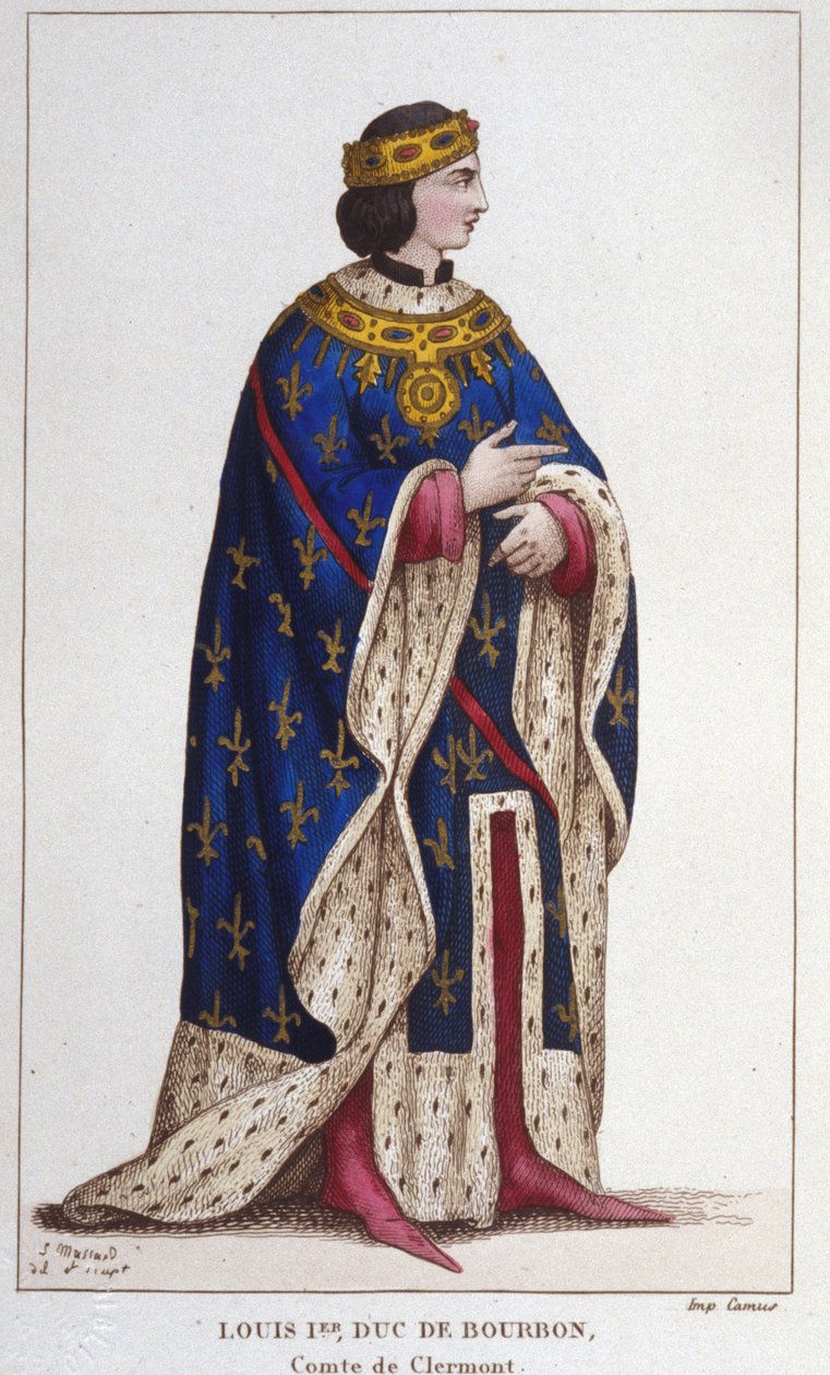 Portret van Lodewijk I van Bourbon de Kreupele (1279-1342) Graaf van Clermont (1310), Hertog van Bourbonnais, Graaf van La Marche en Castres (1327), gravure uit 1830 door Unknown artist