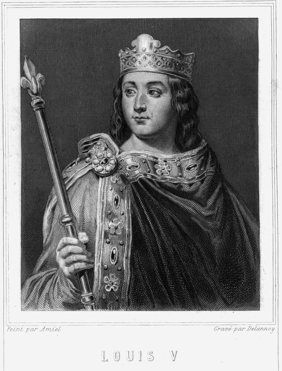 Portret van Lodewijk V de Luie (967-987), Koning van Frankrijk - in “Histoire des Français” door Lavallée, gravure, sd door Unknown artist