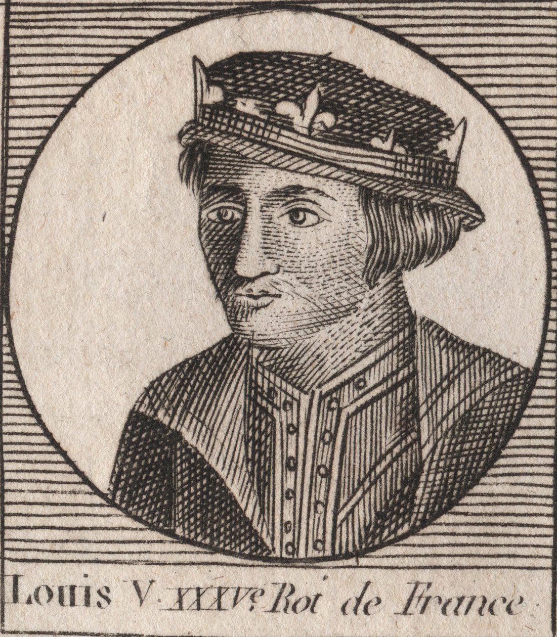 Portret van Lodewijk V de Luie (967-987), koning van Frankrijk - Lodewijk V de Luie (967-987) - gravure uit 