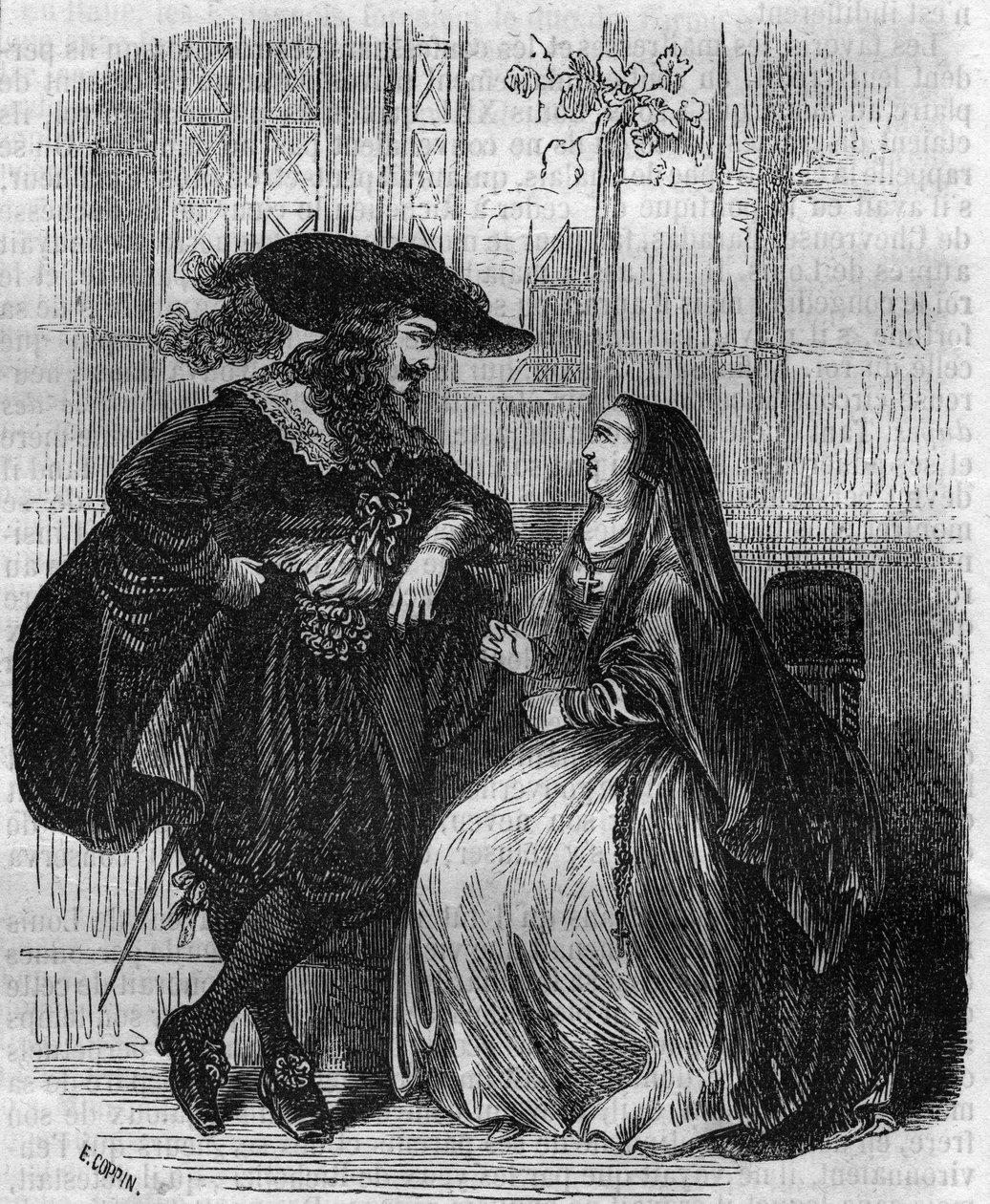 Portret van Lodewijk XIII (1601-1643) koning van Frankrijk en Mademoiselle de Lafayette - Gravure uit de 19e eeuw door Unknown artist