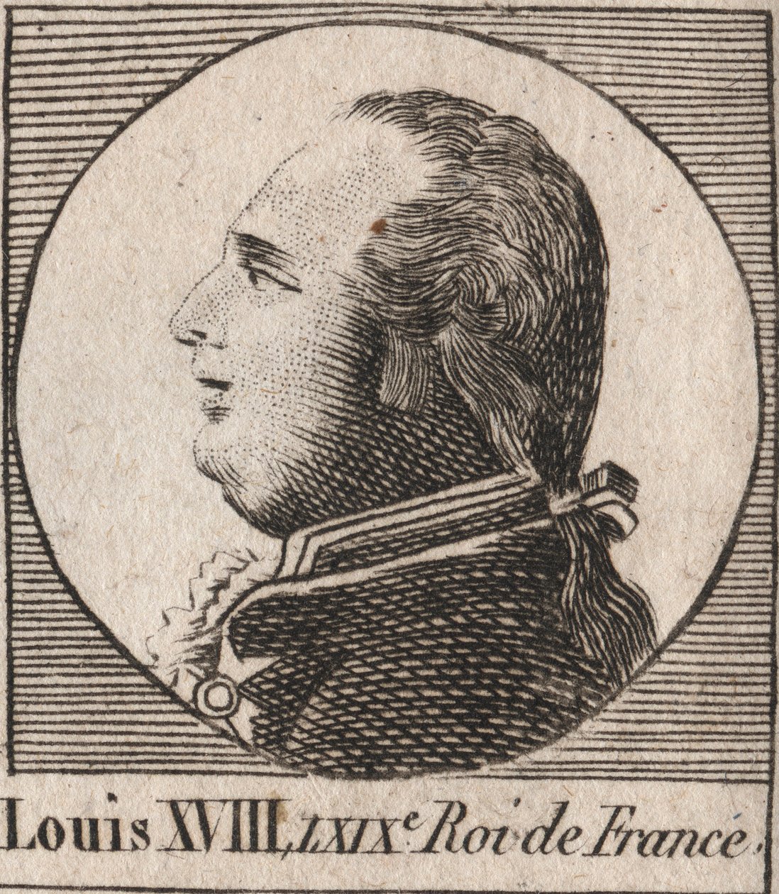 Portret van Lodewijk XVIII (1755-1824), bijgenaamd de Verlangde, Koning van Frankrijk en Navarra van 1814 tot 1815 en van 1815 tot 1824 (gravure uit 