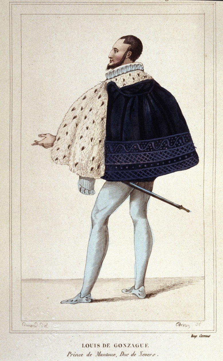 Portret van Louis de Gonzague, Hertog van Mantua, nu door zijn huwelijk in 1565 met Henriette de Cleves, de nieuwe Hertog van Nevers (gravure 1830) door Unknown artist