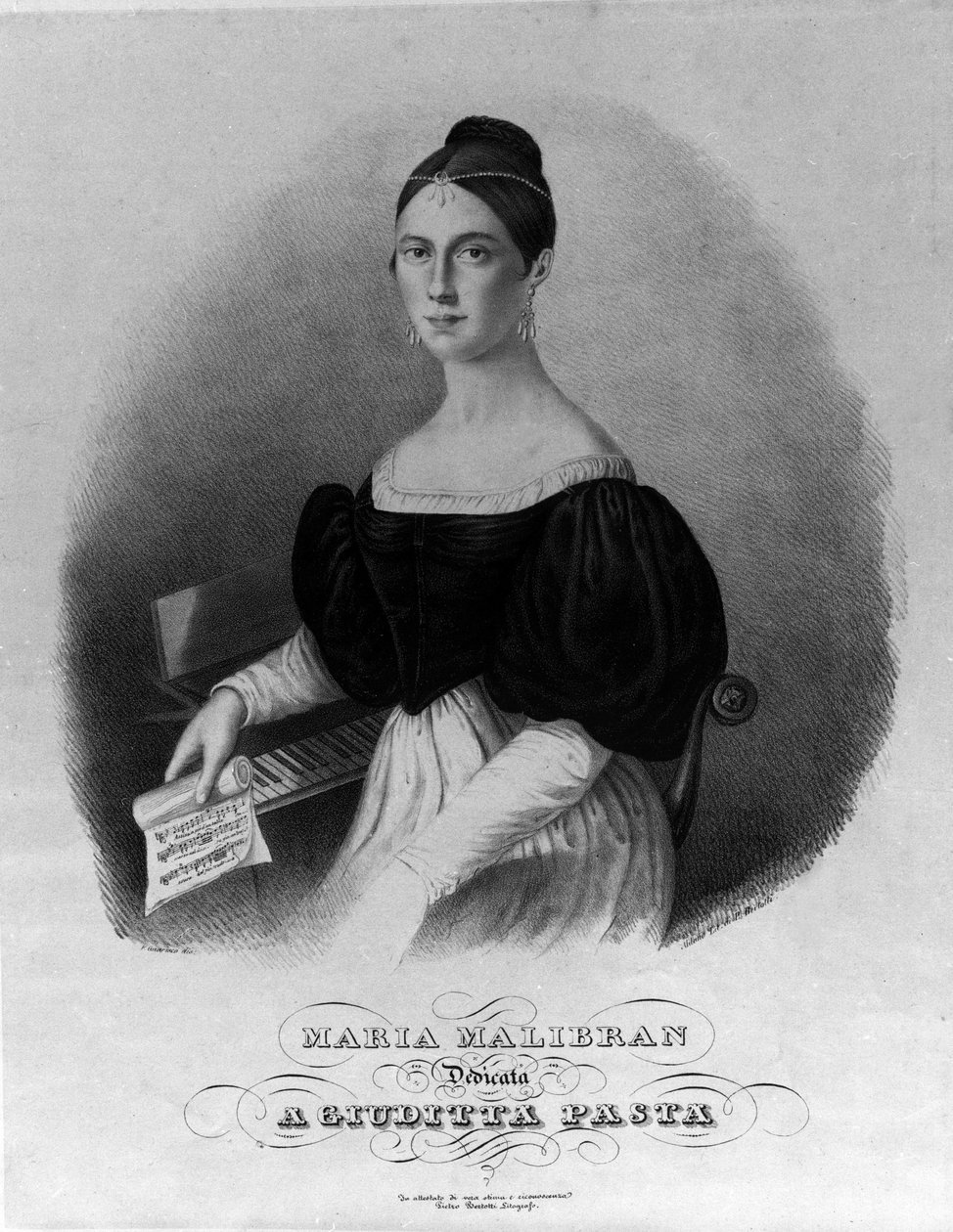 Portret van Maria Garcia genaamd de Malibran (1808-1836) zangeres, gravure opgedragen aan Giuditta Pasta door Unknown artist