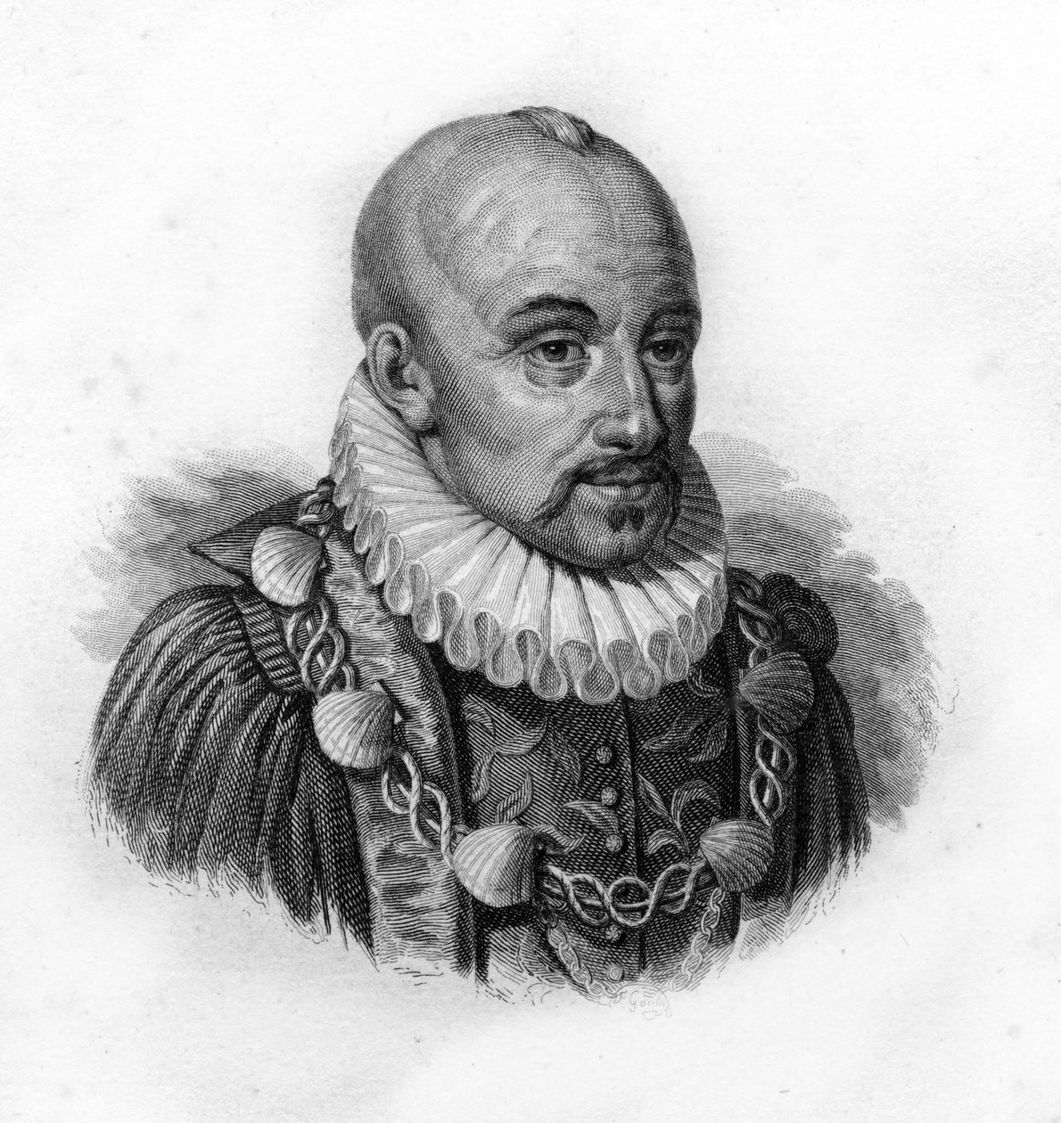 Portret van Michel de Montaigne, gravure van de 19e eeuw door Unknown artist