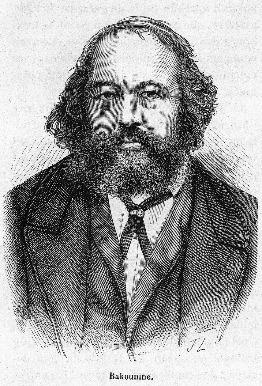 Portret van Mikhail Aleksandrovich Bakunin (1814 - 1876), Russische anarchistische revolutionair. Gravure 19e eeuw door Unknown artist