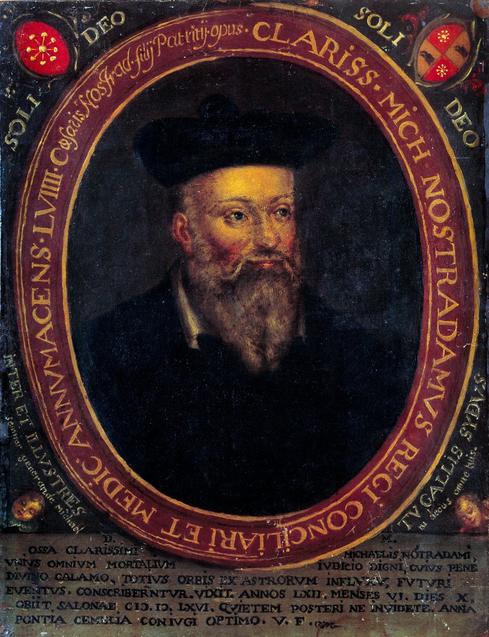 Portret van Nostradamus, Michel de Notre Dame (1503 - 1566) Franse astroloog en arts. Koperen gravure door Unknown artist