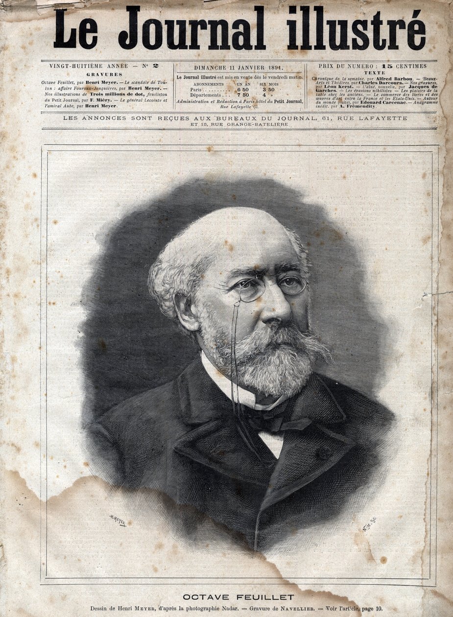 Portret van Octave Feuillet (1821-1890), Franse romanschrijver, toneelschrijver en academicus - Gravure in 