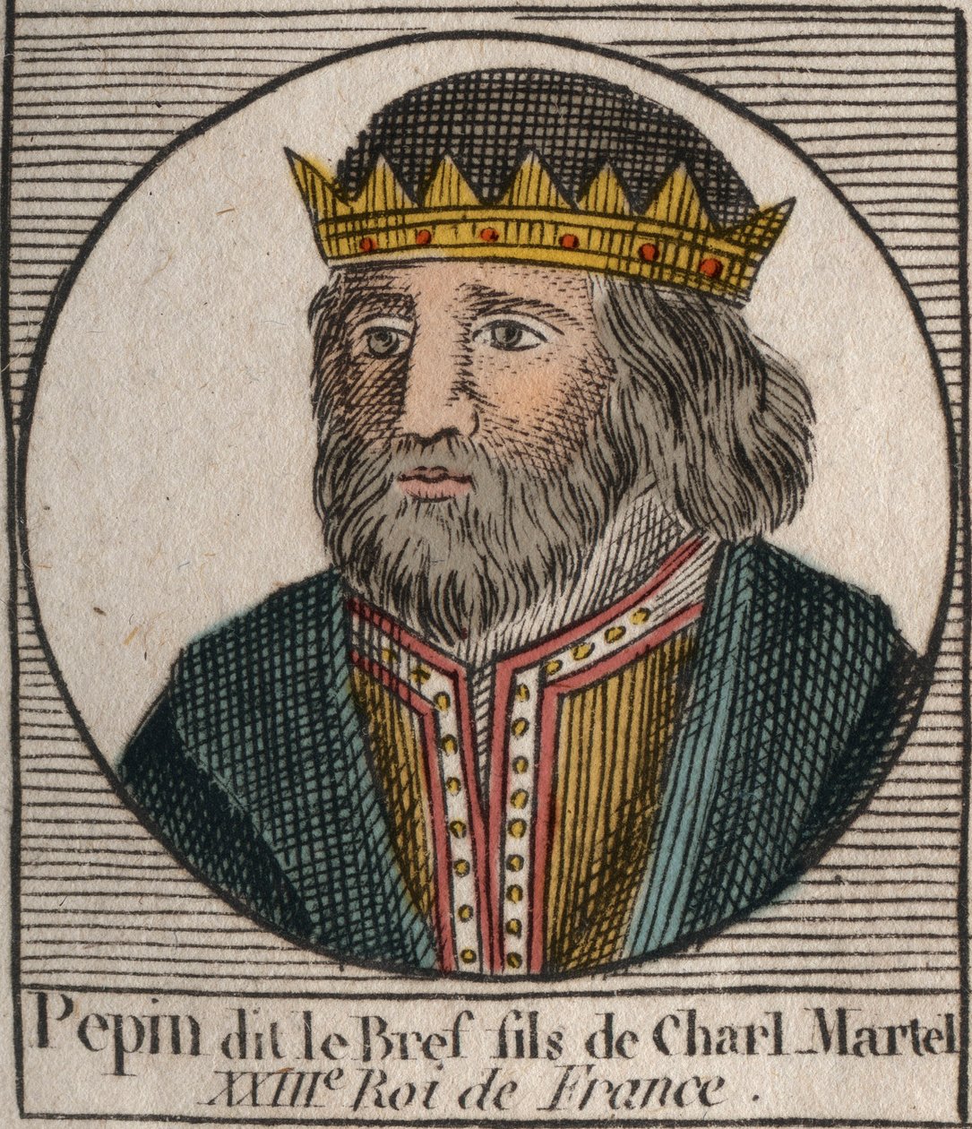 Portret van Pepijn III genaamd Pepijn de Korte (714-768) koning van Frankrijk - Pepijn III (714-768) (Pepijn de Korte) Koning van de Franken - gravure uit 
