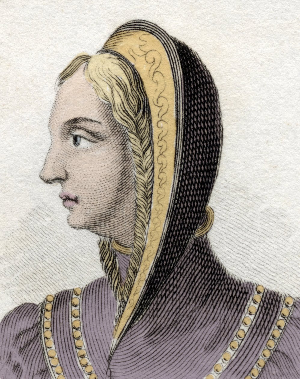 Portret van koningin Isabella van Castilië (Isabella 1e de Katholieke) (1451-1504). Gravure uit de 19e eeuw. door Unknown artist