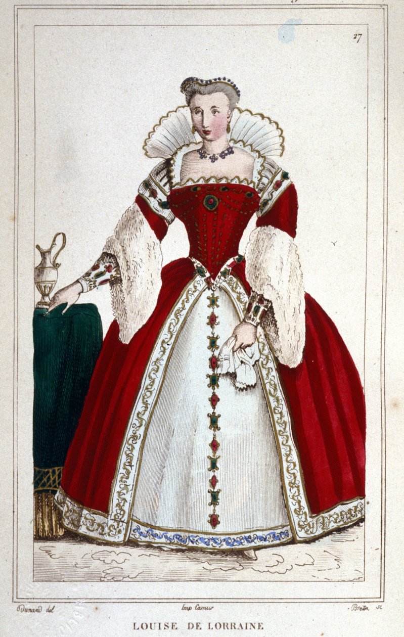 Portret van koningin Louise van Lotharingen (1553 - 1601), vrouw van Hendrik III. Gravure uit 1830. door Unknown artist