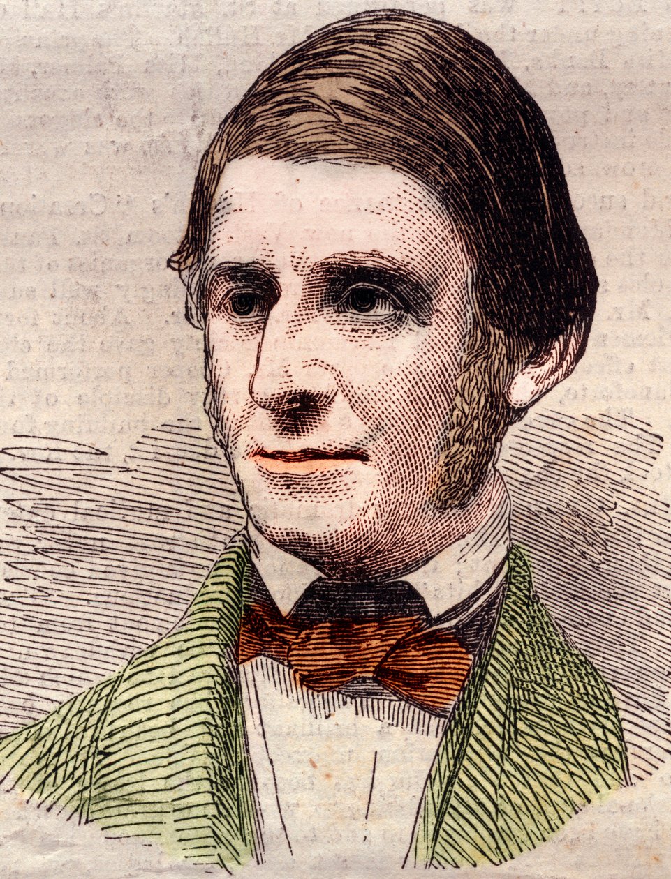 Portret van Ralph Waldo Emerson (1803-1882), essayist, filosoof, Amerikaanse dichter. Gravure in 