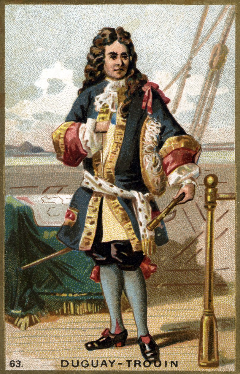 Portret van René Duguay Trouin (Duguay-Trouin) (René Trouin du Gué genaamd) (1673-1736), Franse zeeman. Chromolithografie van de 19e eeuw door Unknown artist
