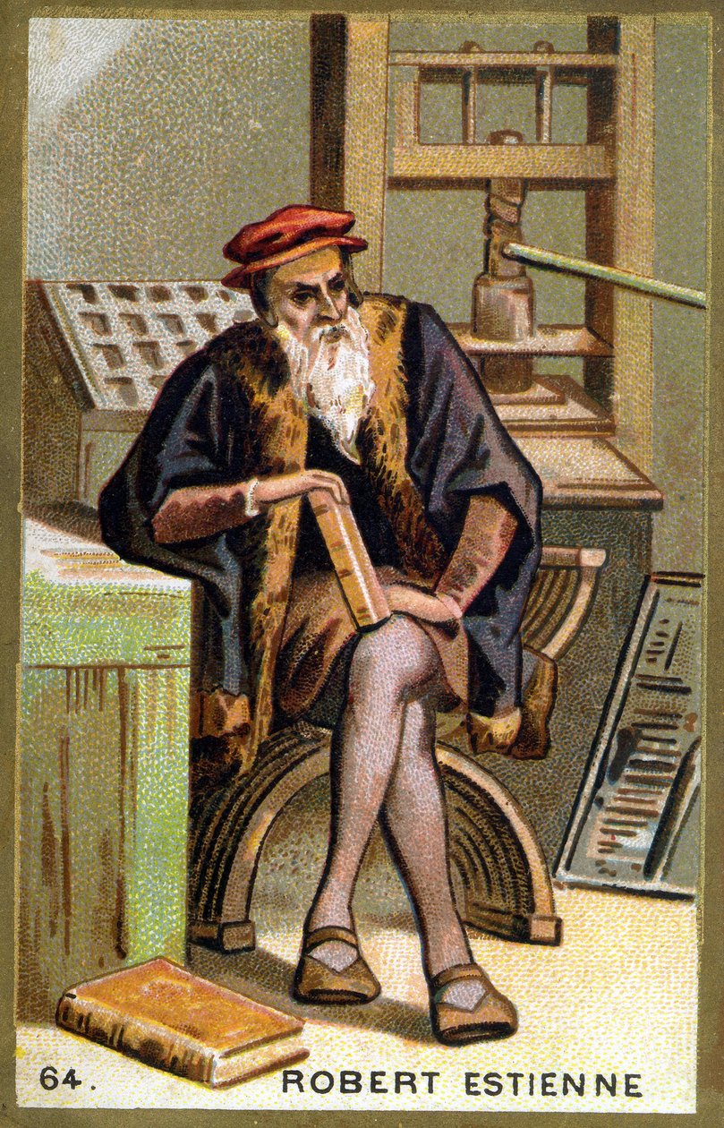 Portret van Robert I Estienne (1498 - 1559) humanist, uitgever en drukker. Chromolithografie van de 19e eeuw door Unknown artist