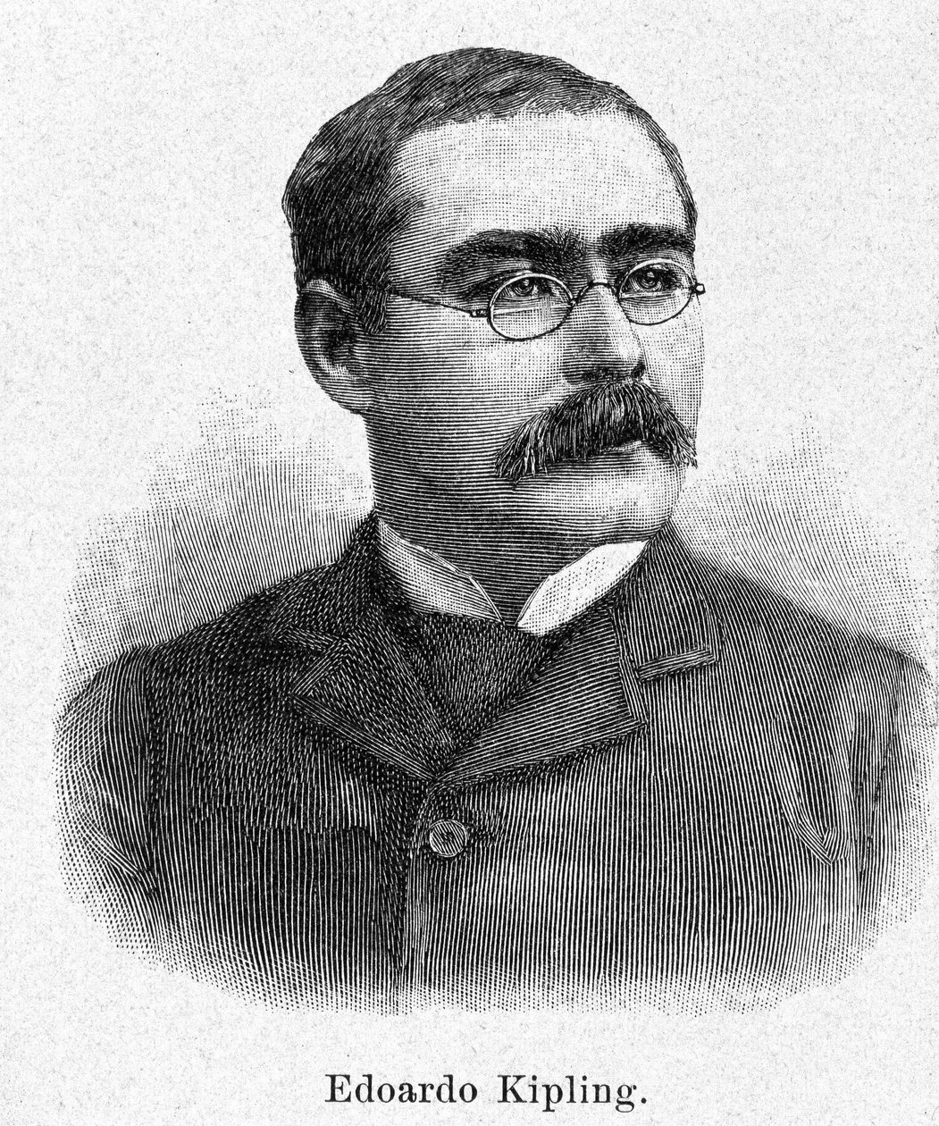 Portret van Rudyard Kipling (1865-1936), Britse romanschrijver en dichter, gravure 19e eeuw. door Unknown artist