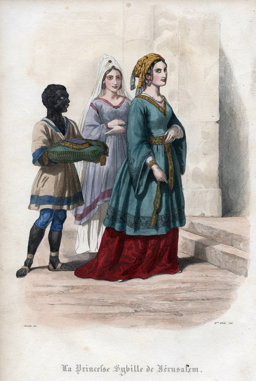 Portret van Sibylla van Jeruzalem (Jeruzalem Sibylle) (ca. 1160-1190), prinses en vervolgens koningin van Jeruzalem. Gravure uit 1842 in "Histoire des popes" door Maurice Lachatre. Privécollectie. door Unknown artist
