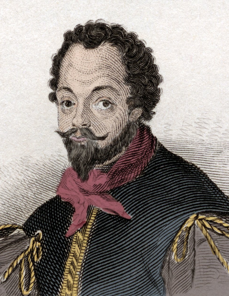 Portret van Sir Francis Drake (1540-1596), Engelse kaper en navigator. Gravure uit de 19e eeuw door Unknown artist
