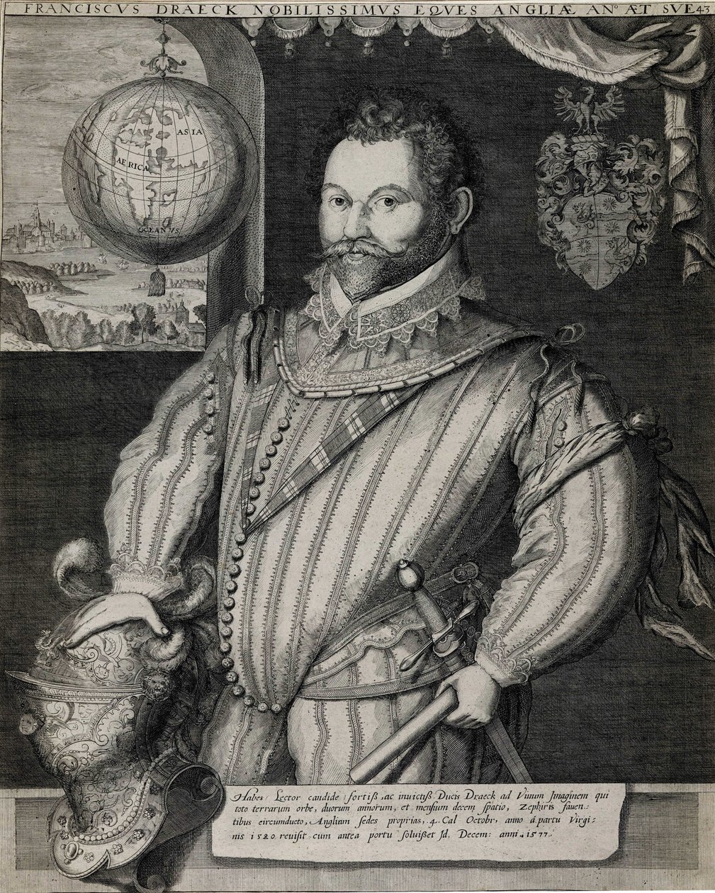 Portret van Sir Francis Drake (circa 1540-1596), Engelse navigator. door Unknown artist