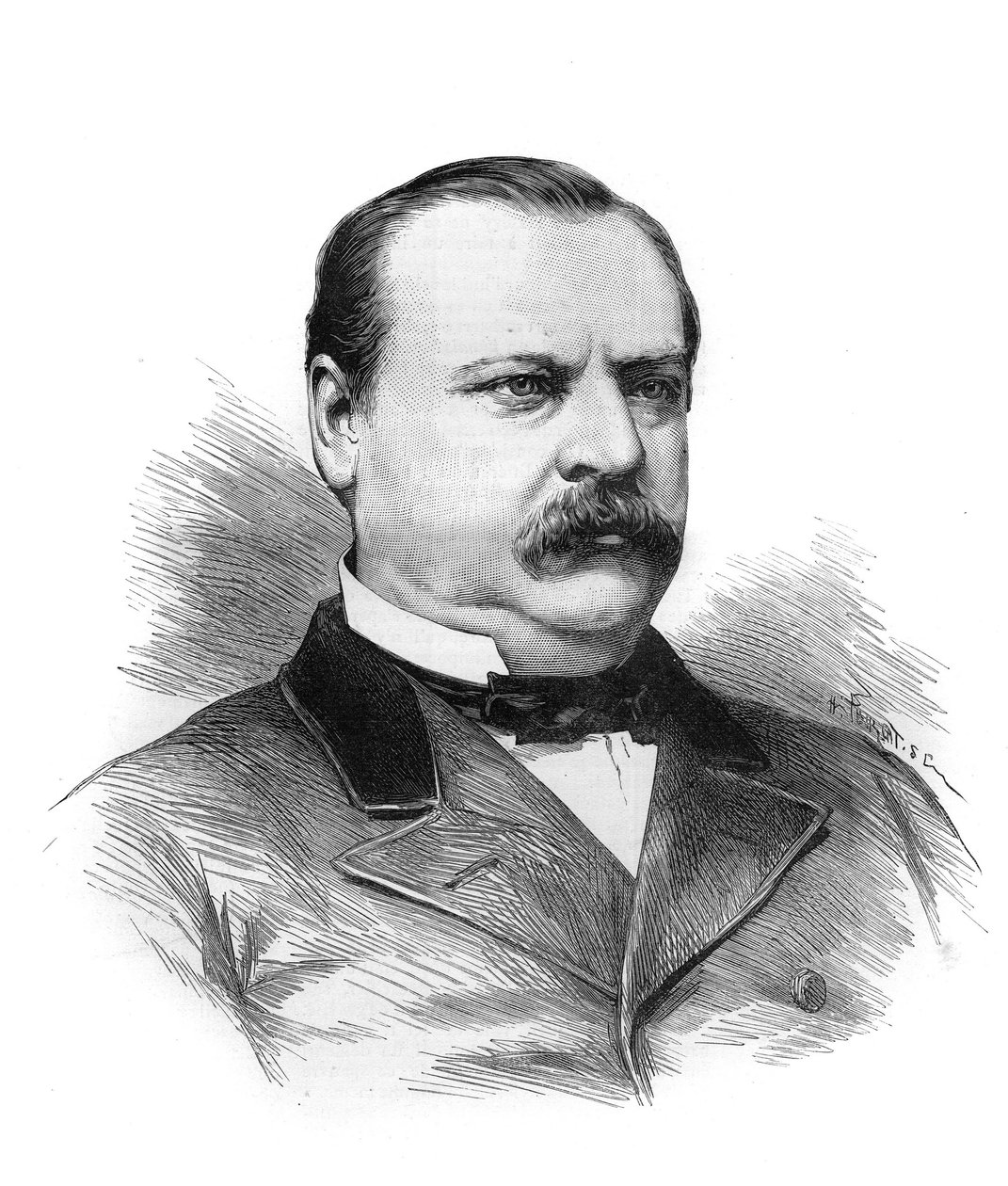 Portret van Stephen Grover Cleveland (1837-1908) ontworpen voor het presidentschap van de Amerikaanse republiek door de afgevaardigden van de staten. Gravure in 