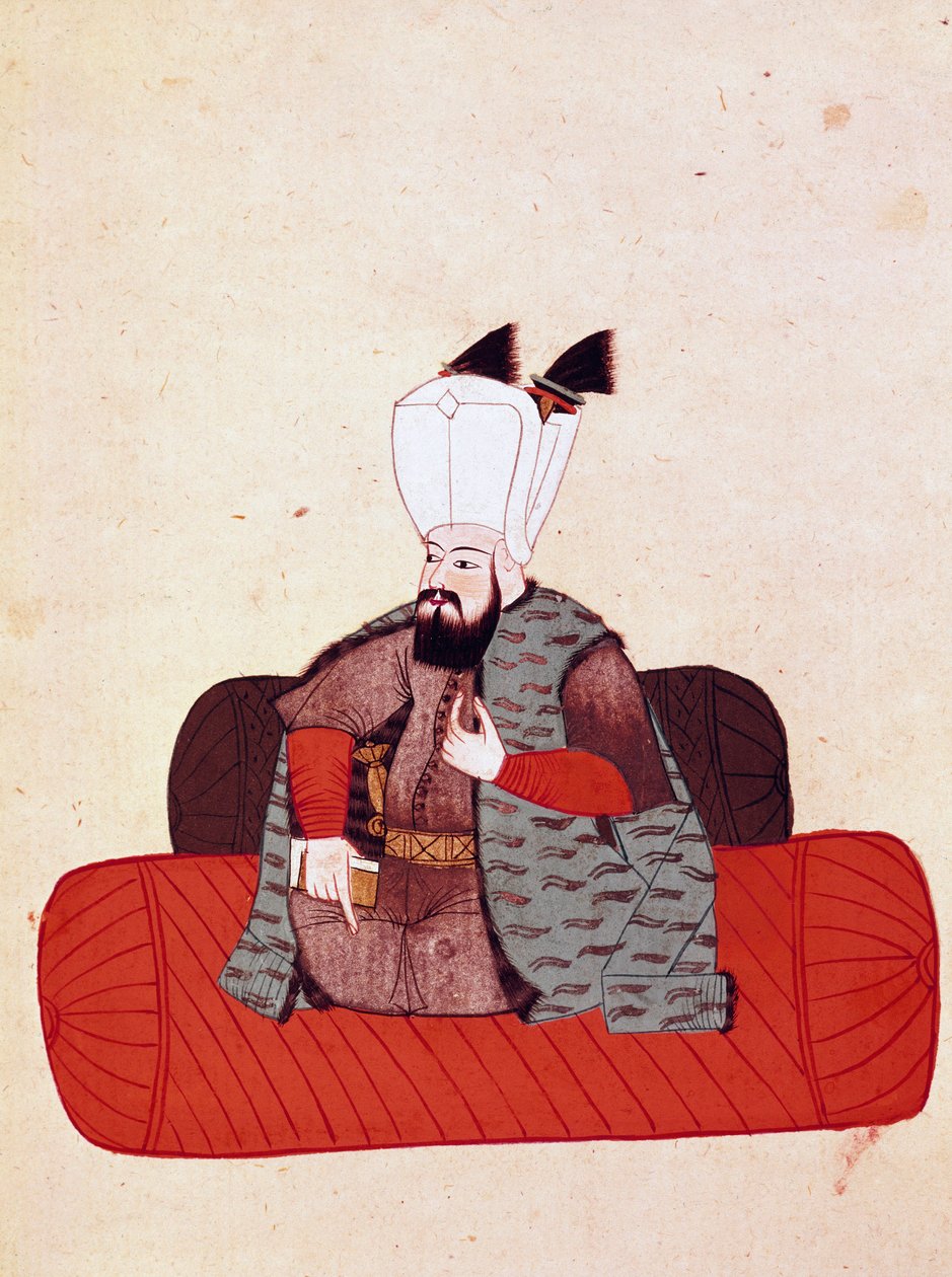 Portret van Sultan Amurat III (1574-1595) Miniatuur uit een manuscript Cicogna van de 19e eeuw (1828) naar een origineel uit de 17e eeuw (1671) door Unknown artist