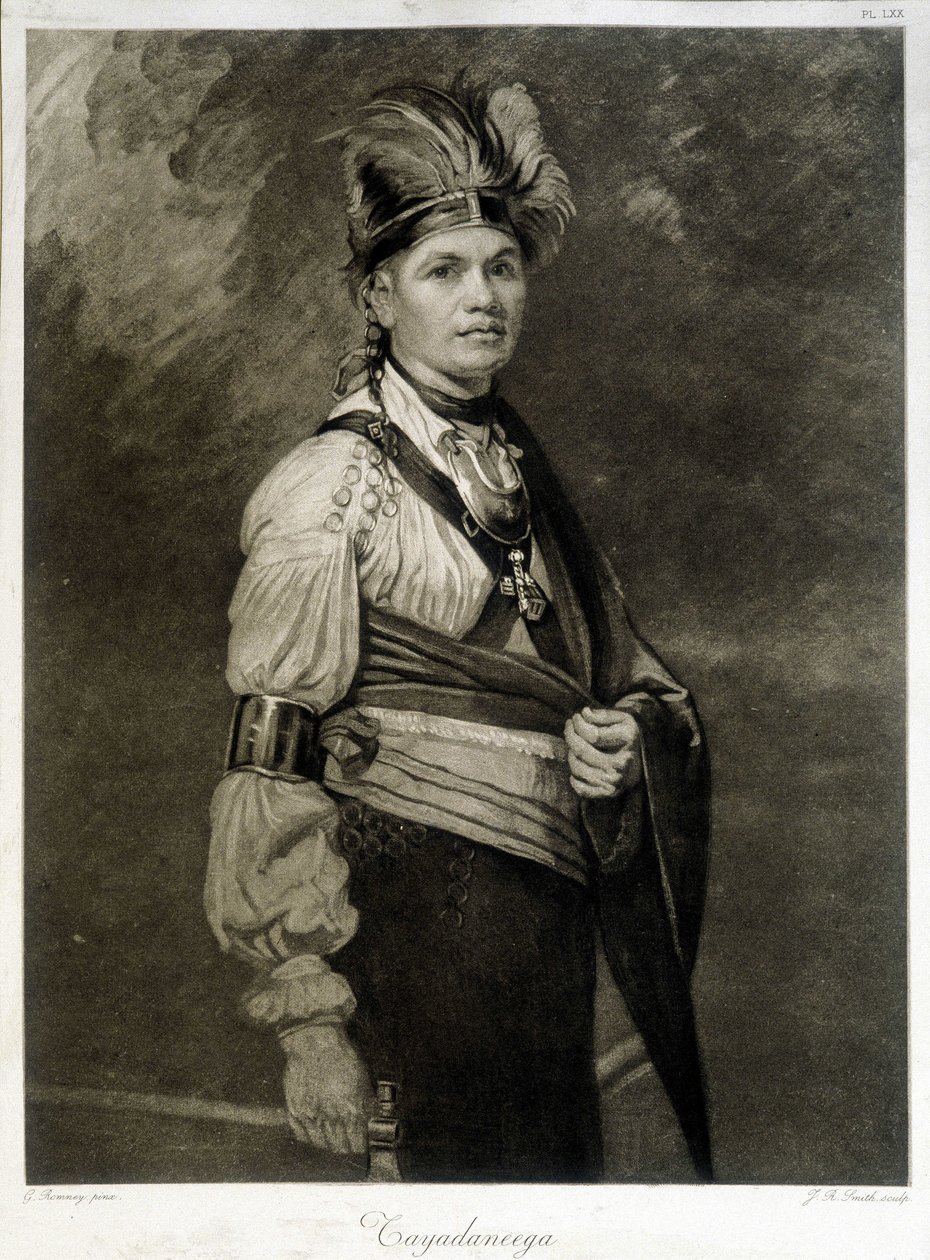 Portret van Tayadaneega (of Thayendanega), leider van de Mohawk-stam (Noord-Amerikaanse Indianengroep, lid van de Iroquois Federatie) door Unknown artist