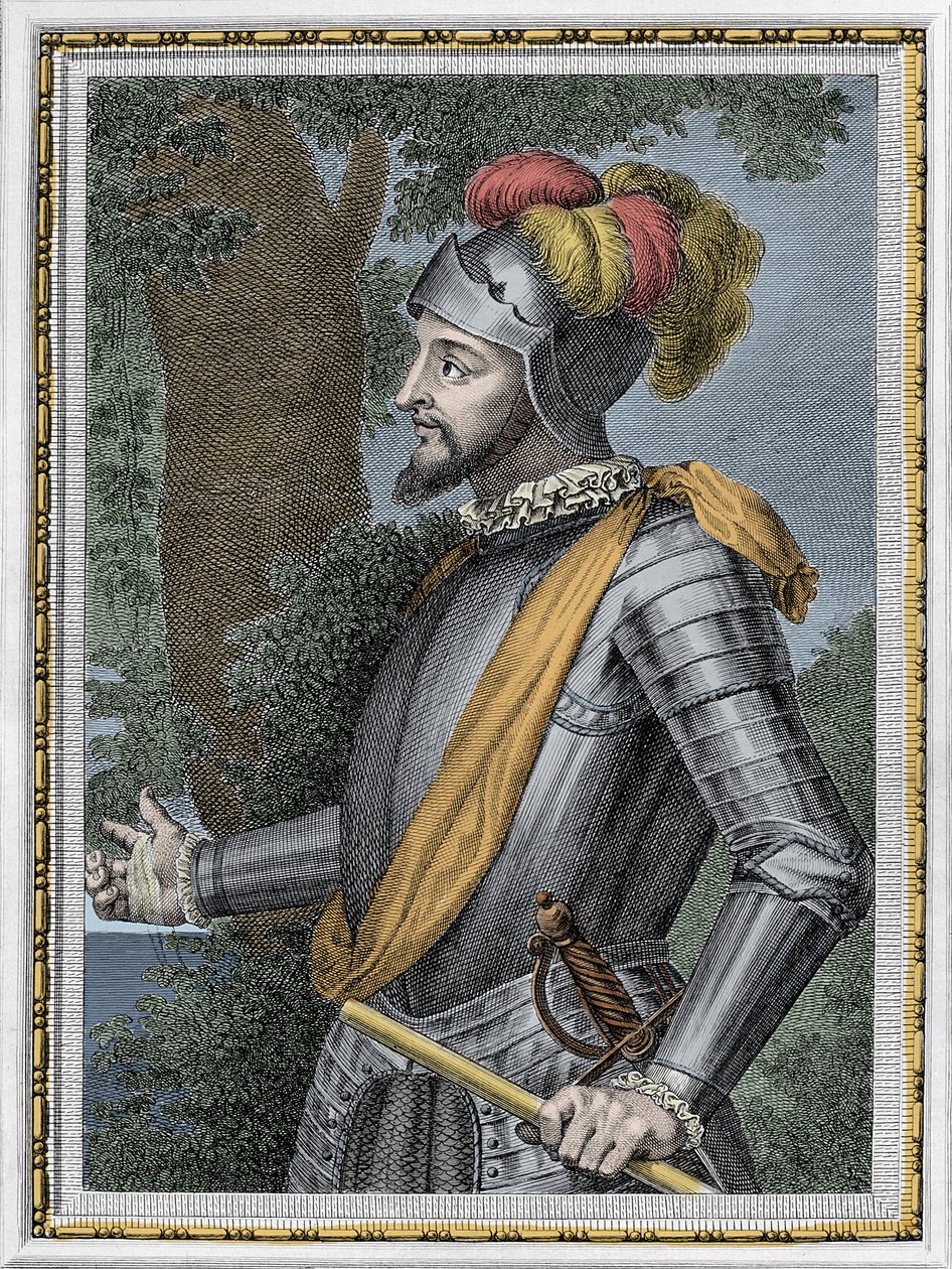 Portret van Vasco Nunez de Balboa, Spaanse conquistador (1475-1517) - Gravure 19e eeuw door Unknown artist