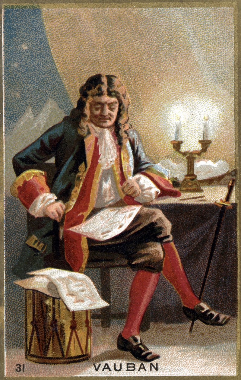Portret van Vauban (1633 - 1707). (Sébastien Le Prestre de Vauban) Maarschalk van Frankrijk en militair ingenieur. Chromolithografie van de 19e eeuw door Unknown artist