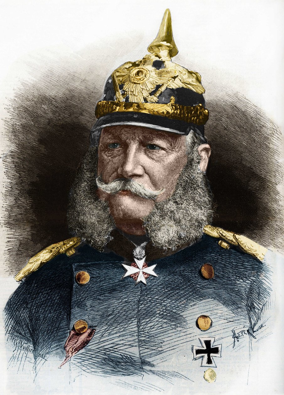 Portret van Willem I (1797-1888), koning van Pruisen en keizer van Duitsland. Gravure uit het einde van de 19e eeuw door Unknown artist