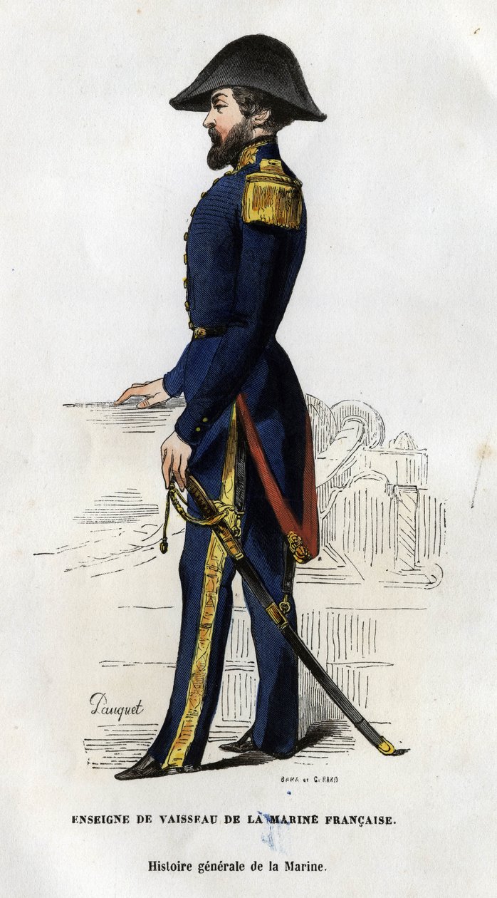 Portret van een scheepsvaandel van de Franse marine. In 