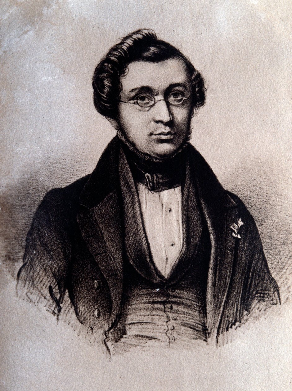 Portret van de Engelse componist Adolphe Adam (1803-1856). Gravure. 19e eeuw. Bologna, civico museo bibliografico door Unknown artist