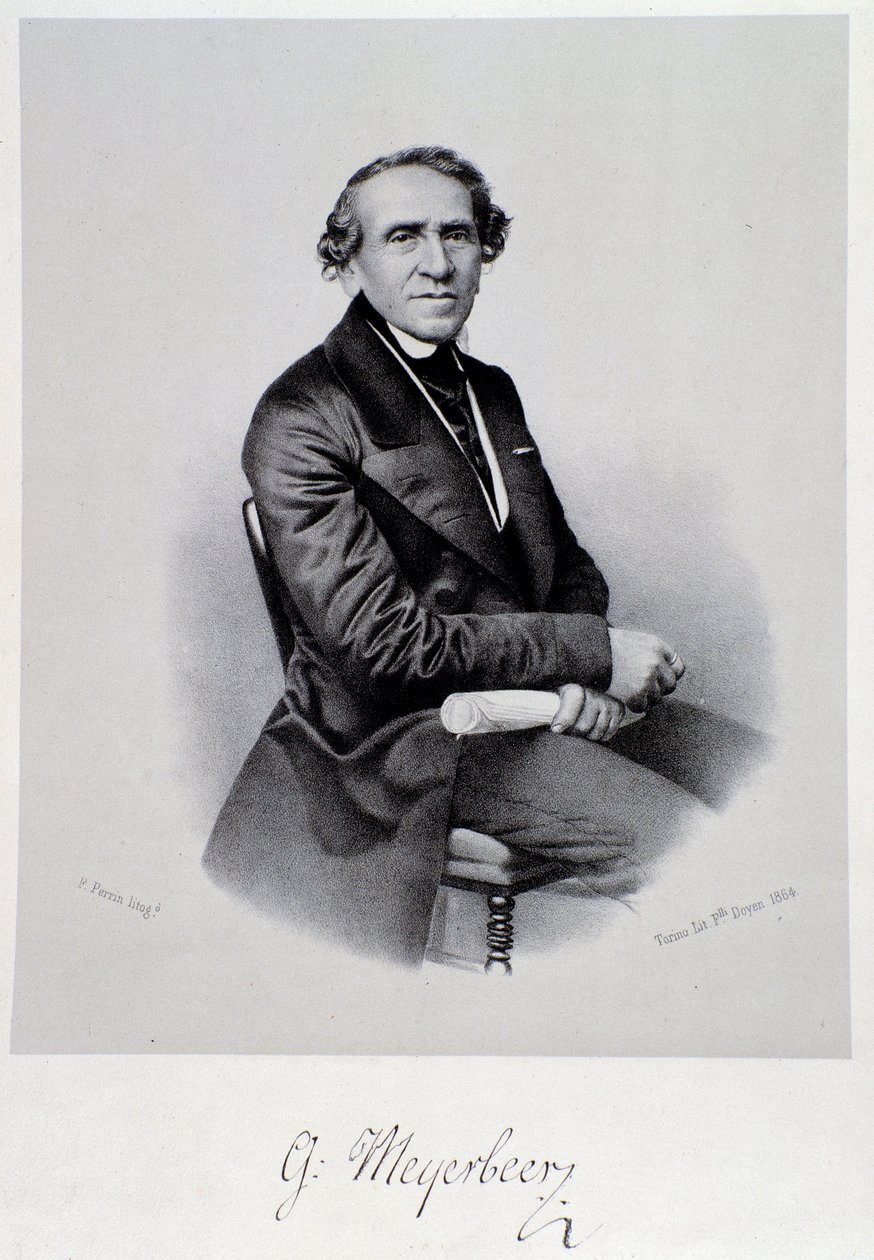 Portret van Duitse operacomponist Giacomo Meyerbeer (1791-1864) Gravure. 19e eeuw. Bologna, civico museo musico door Unknown artist