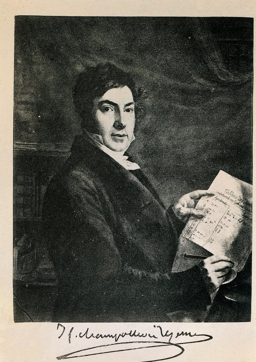 Portret van de Franse egyptoloog Jean Francois (Jean-Francois) Champollion (1790-1832). Gravure uit de 19e eeuw door Unknown artist